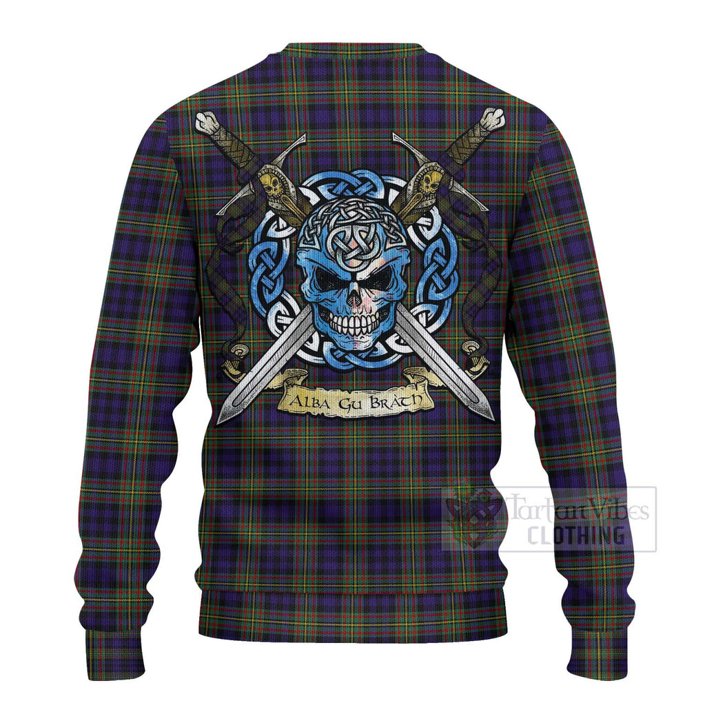 Tartan Vibes Clothing MacLellan (McLellan) Tartan Knitted Sweater with Family Crest Celtic Skull Style