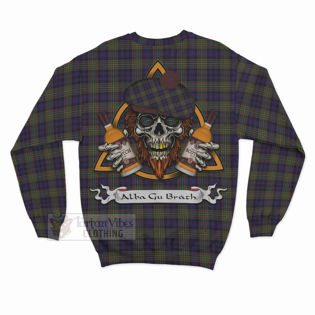 Tartan Vibes Clothing MacLellan (McLellan) Tartan Sweatshirt with Family Crest and Bearded Skull Holding Bottles of Whiskey