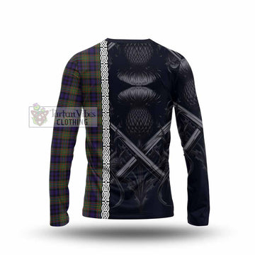 MacLellan (McLellan) Tartan Long Sleeve T-Shirt with Family Crest Cross Sword Thistle Celtic Vibes