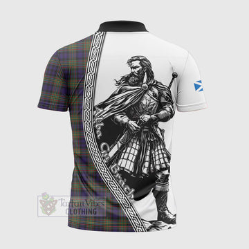 MacLellan (McLellan) Tartan Clan Crest Zipper Polo Shirt with Highlander Warrior Celtic Style