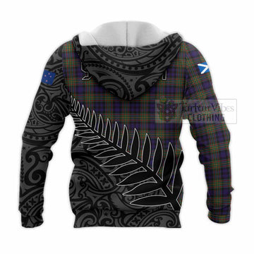 MacLellan (McLellan) Crest Tartan Knitted Hoodie with New Zealand Silver Fern Half Style