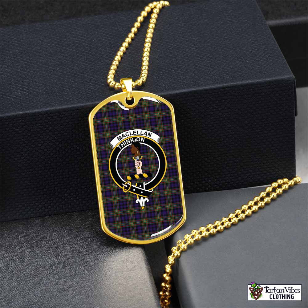 Tartan Vibes Clothing MacLellan (McLellan) Tartan Dog Tag Necklace with Family Crest