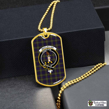 MacLellan (McLellan) Tartan Dog Tag Necklace with Family Crest