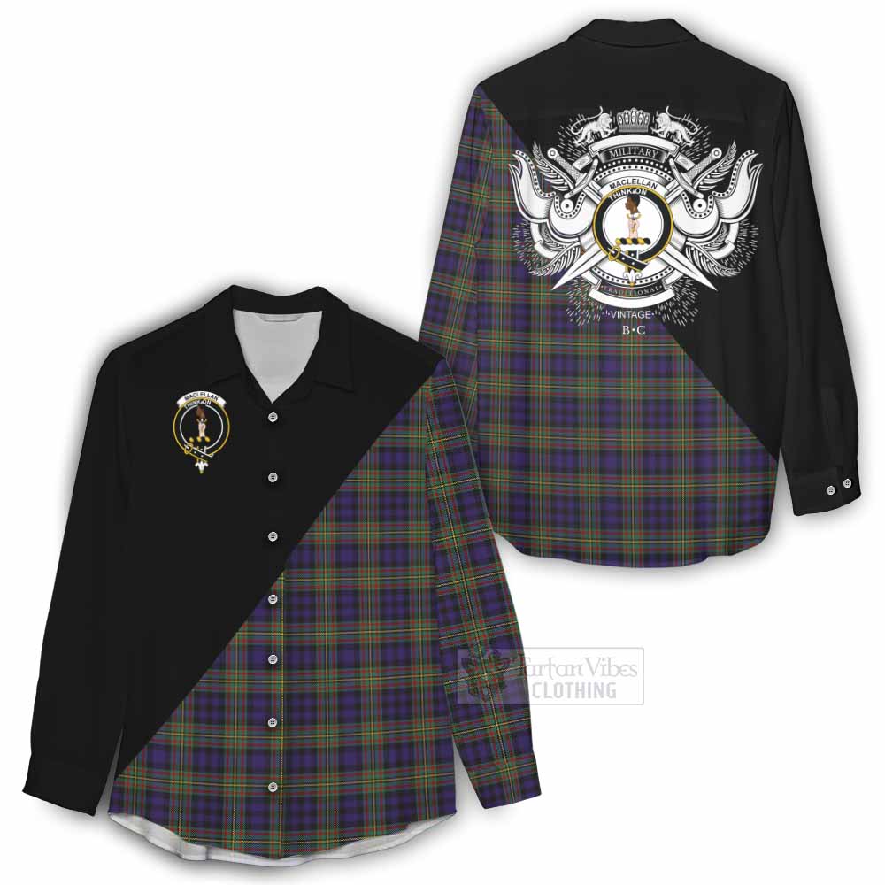 Tartan Vibes Clothing MacLellan (McLellan) Tartan Women's Casual Shirt with Family Crest and Military Logo Style