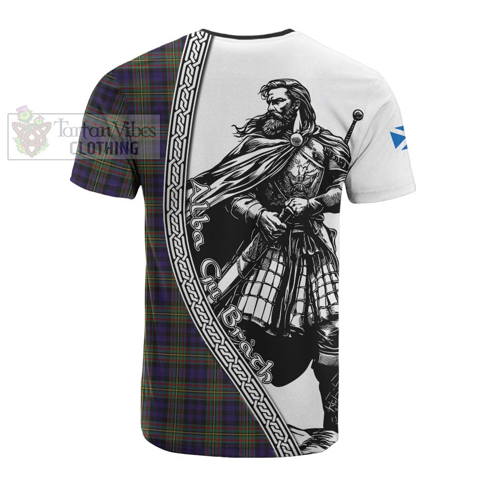 MacLellan (McLellan) Tartan Clan Crest Cotton T-shirt with Highlander Warrior Celtic Style