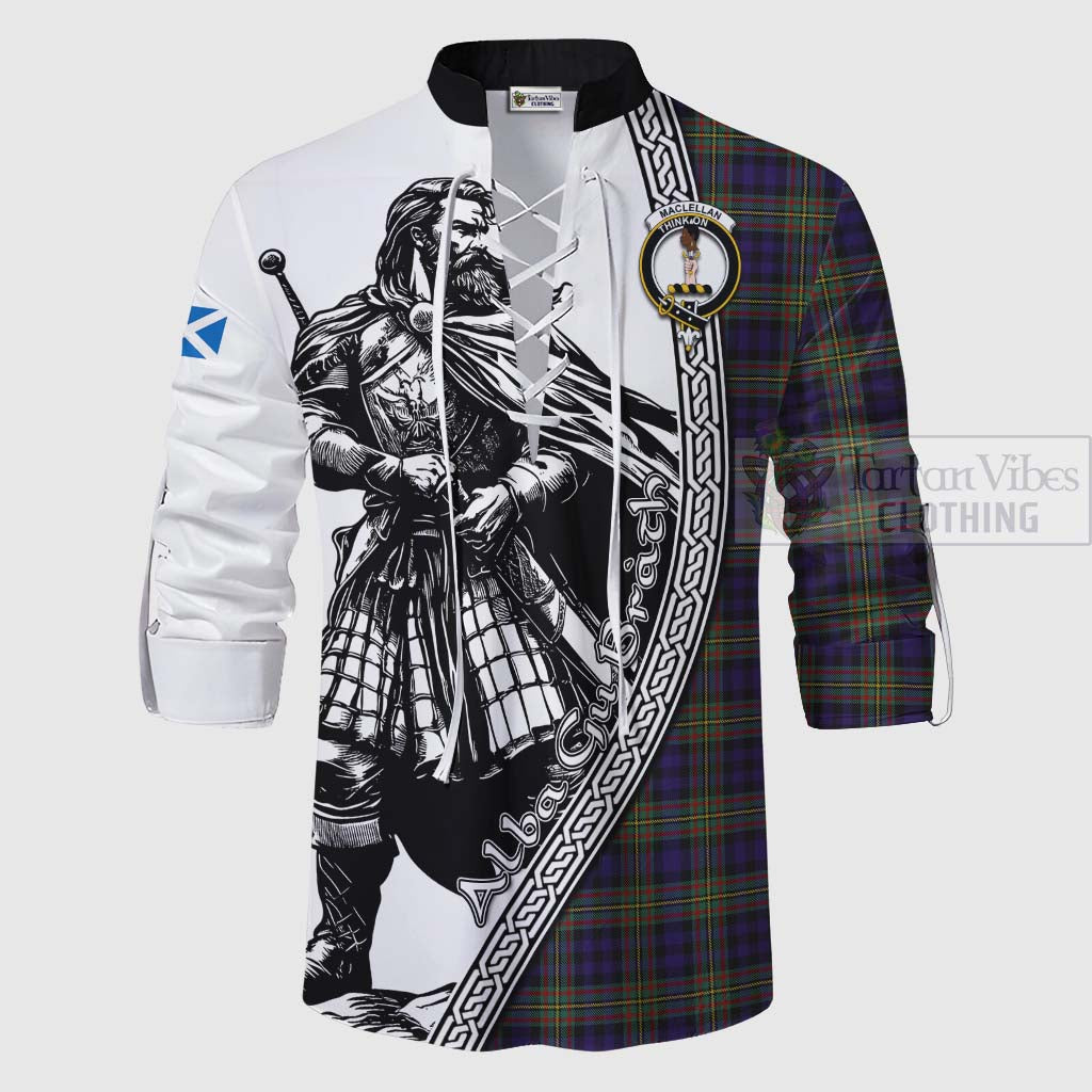 Tartan Vibes Clothing MacLellan (McLellan) Tartan Clan Crest Ghillie Kilt Shirt with Highlander Warrior Celtic Style