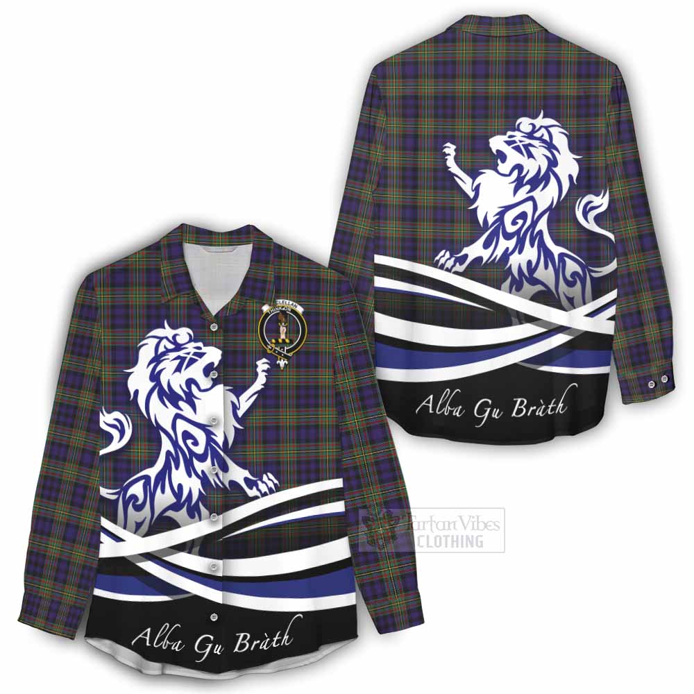 Tartan Vibes Clothing MacLellan (McLellan) Tartan Women's Casual Shirt with Alba Gu Brath Regal Lion Emblem