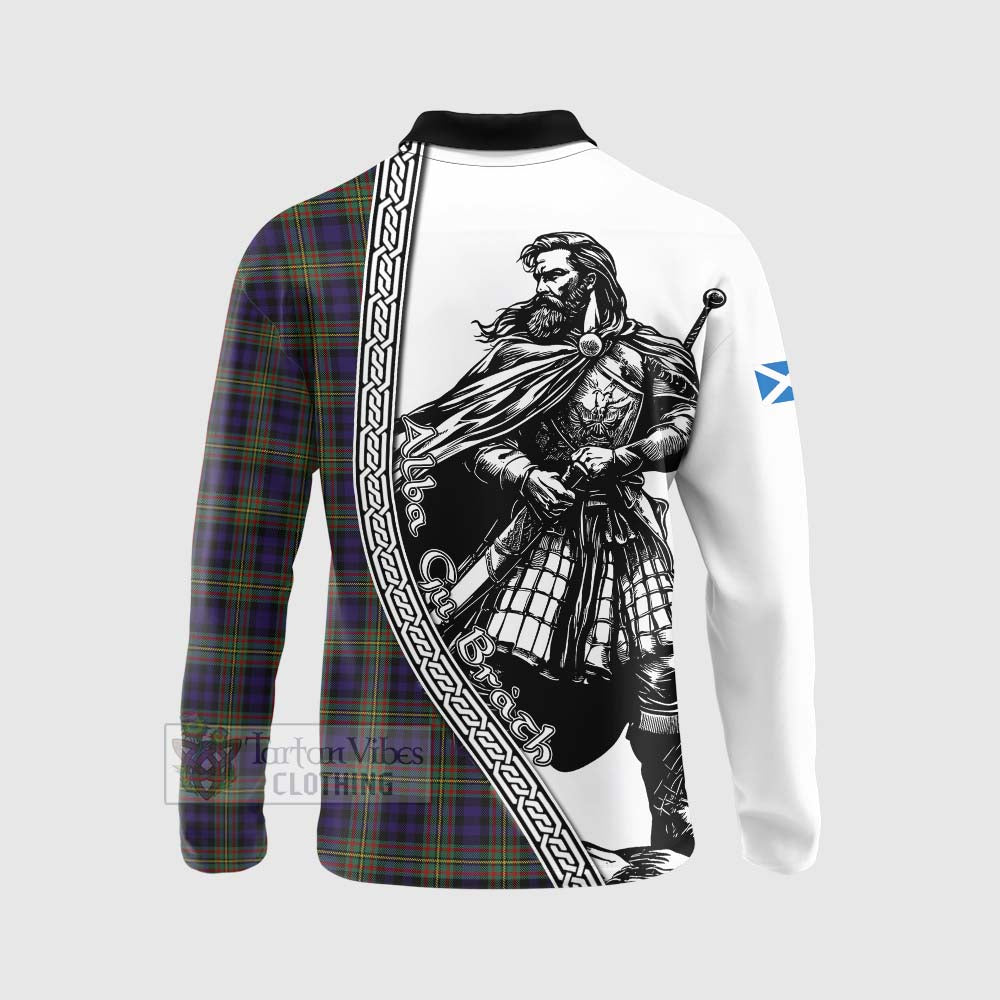 Tartan Vibes Clothing MacLellan (McLellan) Tartan Clan Crest Long Sleeve Polo Shirt with Highlander Warrior Celtic Style