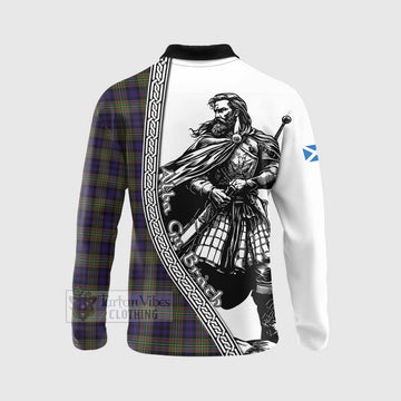 MacLellan (McLellan) Tartan Clan Crest Long Sleeve Polo Shirt with Highlander Warrior Celtic Style