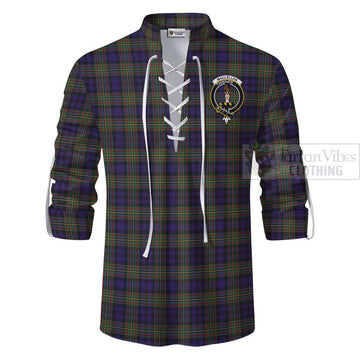 MacLellan (McLellan) Tartan Ghillie Kilt Shirt with Family Crest and Bearded Skull Holding Bottles of Whiskey