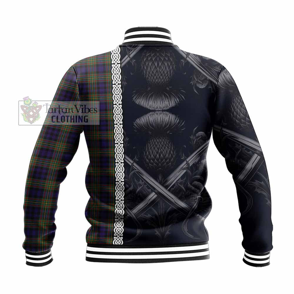 MacLellan (McLellan) Tartan Baseball Jacket with Family Crest Cross Sword Thistle Celtic Vibes - Tartan Vibes Clothing