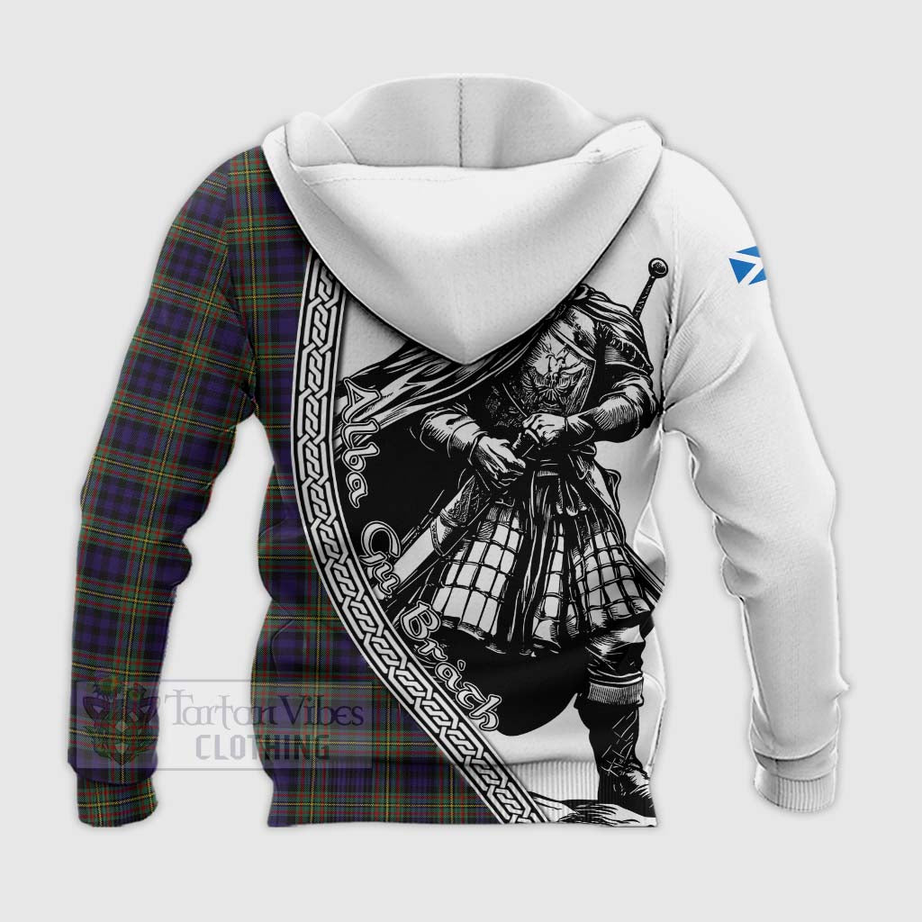 Tartan Vibes Clothing MacLellan (McLellan) Tartan Clan Crest Knitted Hoodie with Highlander Warrior Celtic Style