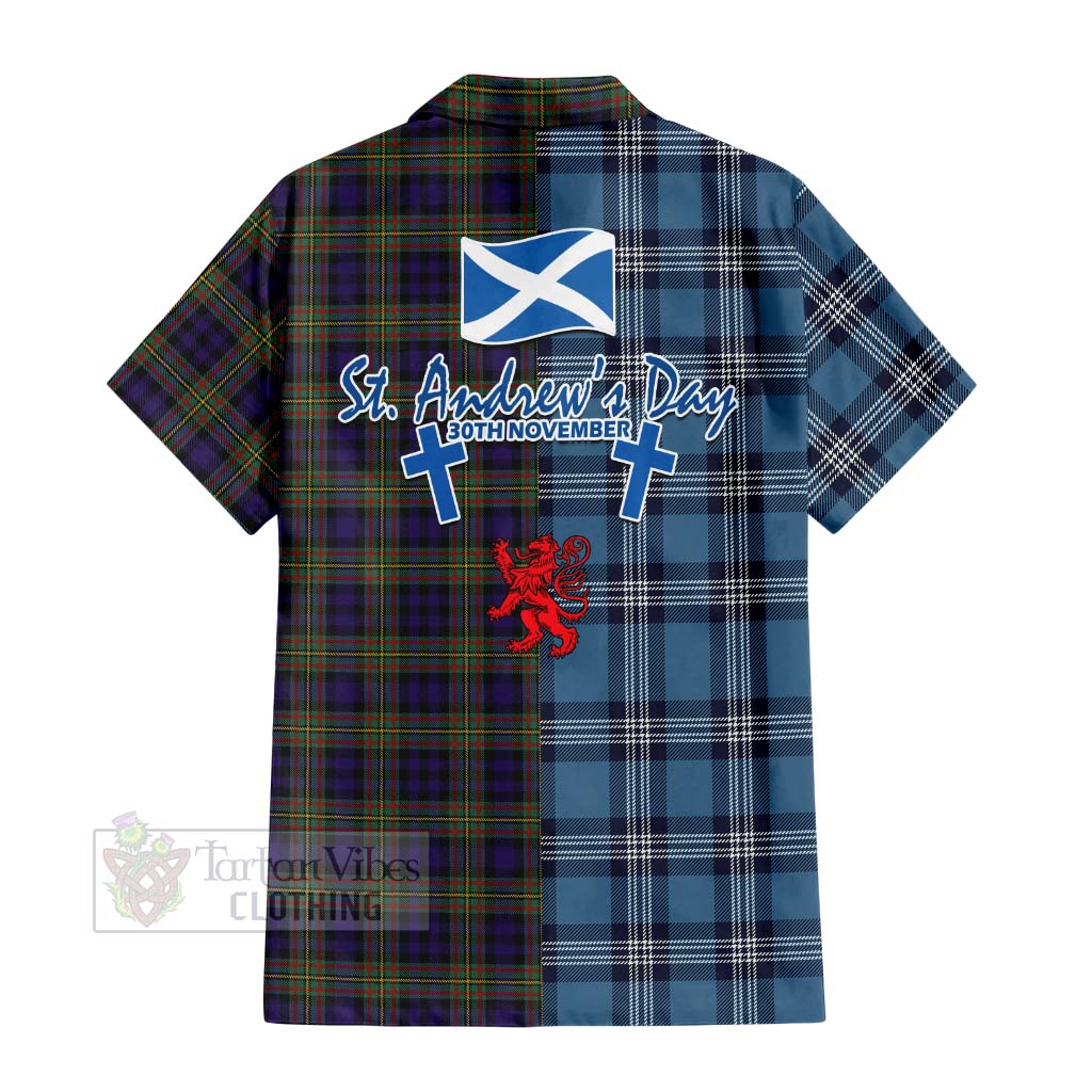 Tartan Vibes Clothing MacLellan (McLellan) Tartan Short Sleeve Button Shirt Happy St. Andrew's Day Half Tartan Style