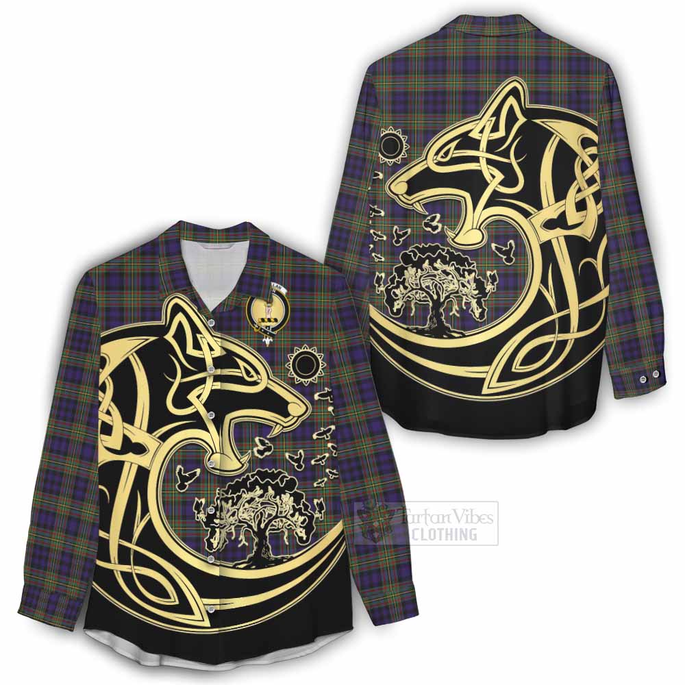 Tartan Vibes Clothing MacLellan (McLellan) Tartan Women's Casual Shirt with Family Crest Celtic Wolf Style