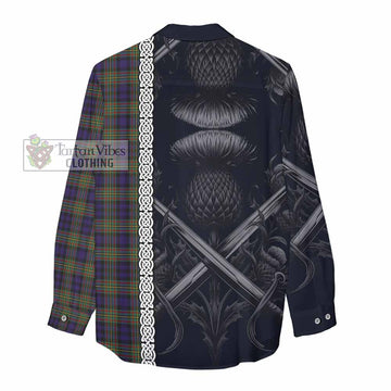 MacLellan (McLellan) Tartan Women's Casual Shirt with Family Crest Cross Sword Thistle Celtic Vibes