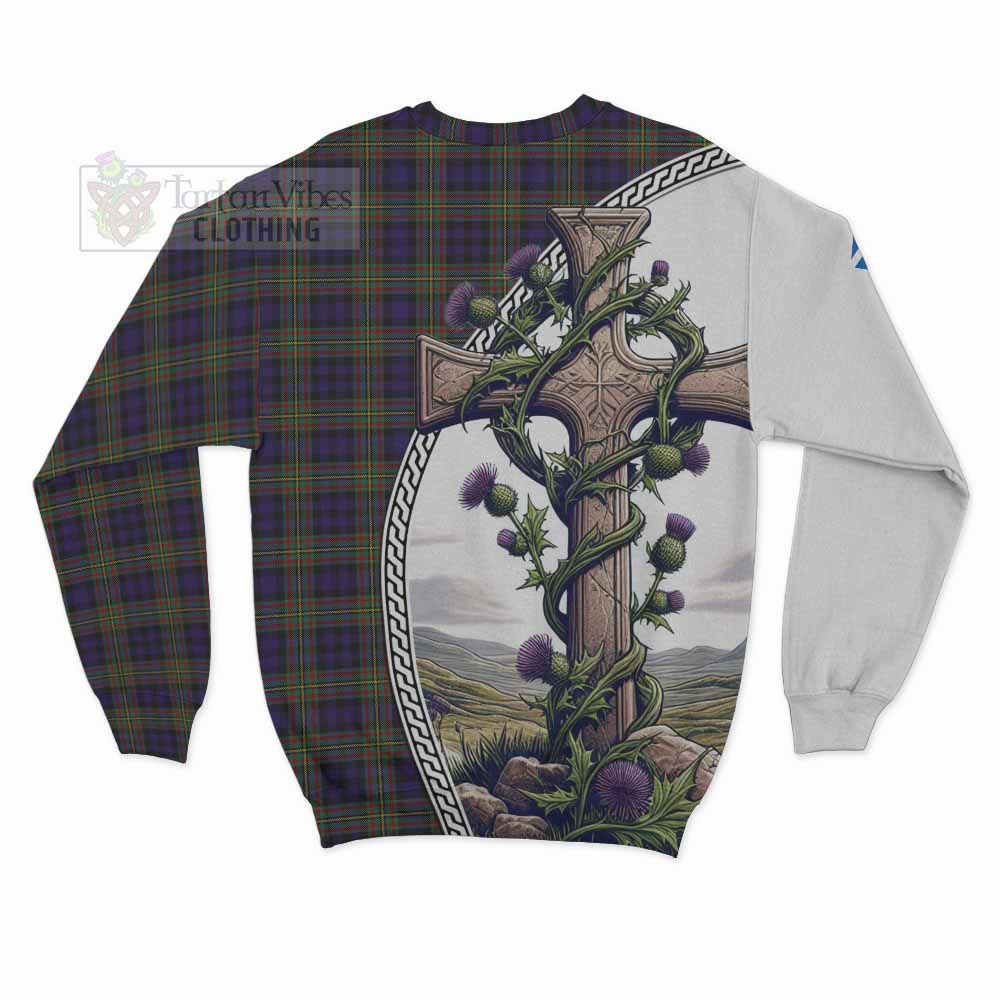 Tartan Vibes Clothing MacLellan (McLellan) Tartan Sweatshirt with Family Crest and St. Andrew's Cross Accented by Thistle Vines