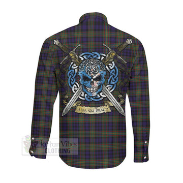 MacLellan (McLellan) Tartan Long Sleeve Button Shirt with Family Crest Celtic Skull Style