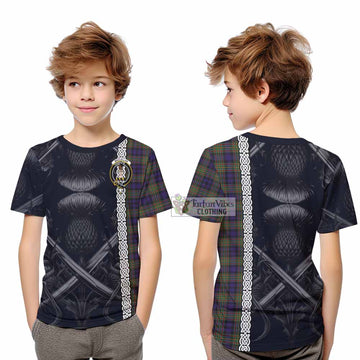 MacLellan (McLellan) Tartan Kid T-Shirt with Family Crest Cross Sword Thistle Celtic Vibes