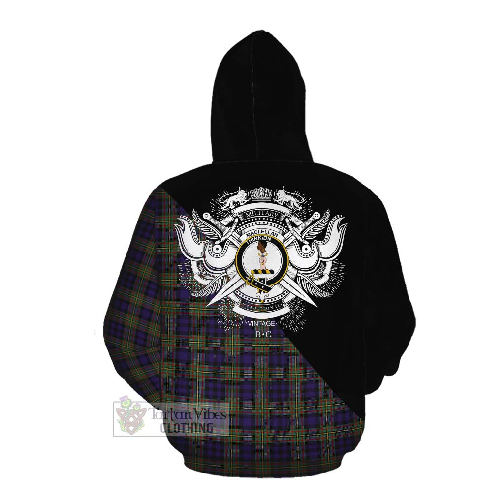 Tartan Vibes Clothing MacLellan (McLellan) Tartan Cotton Hoodie with Family Crest and Military Logo Style