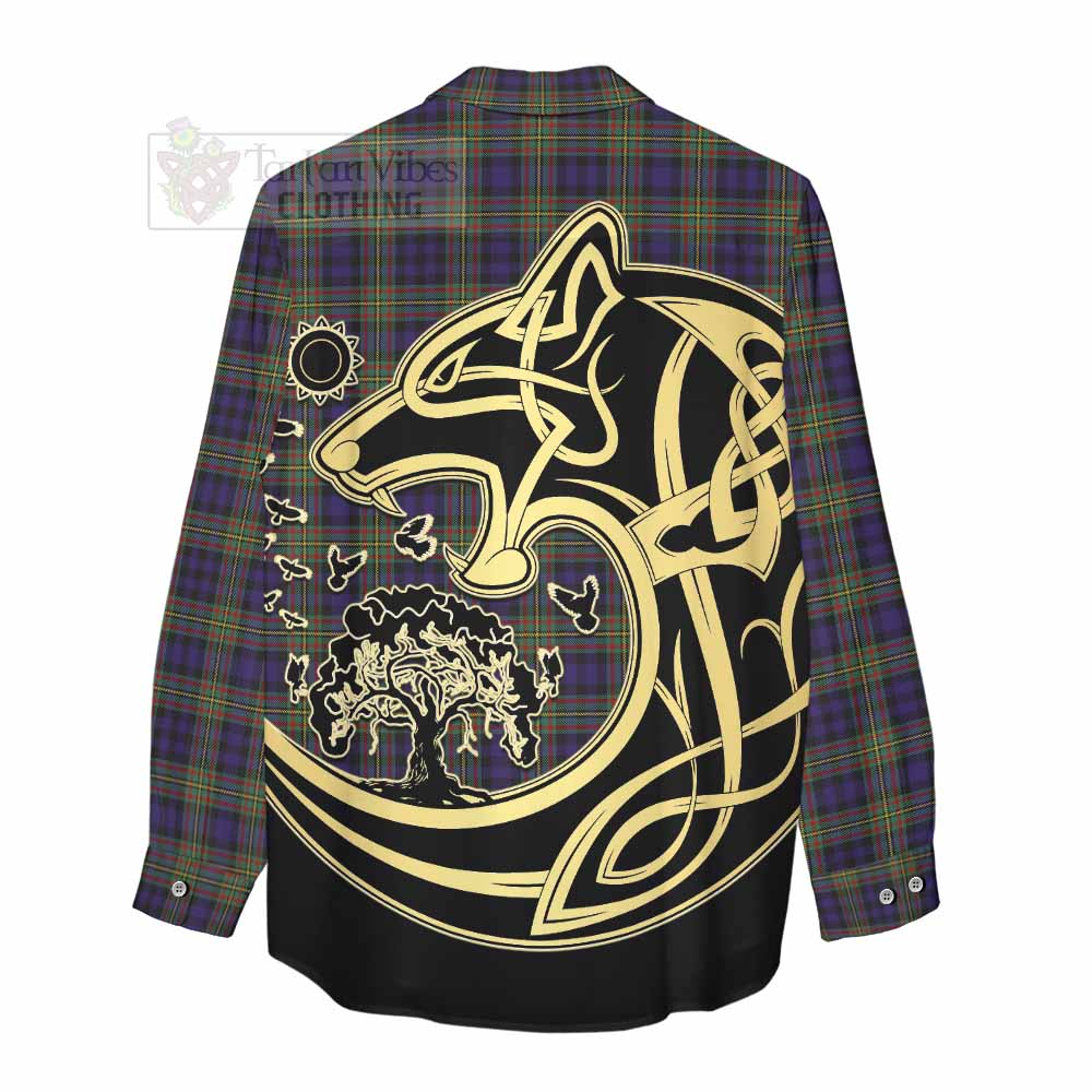 Tartan Vibes Clothing MacLellan (McLellan) Tartan Women's Casual Shirt with Family Crest Celtic Wolf Style