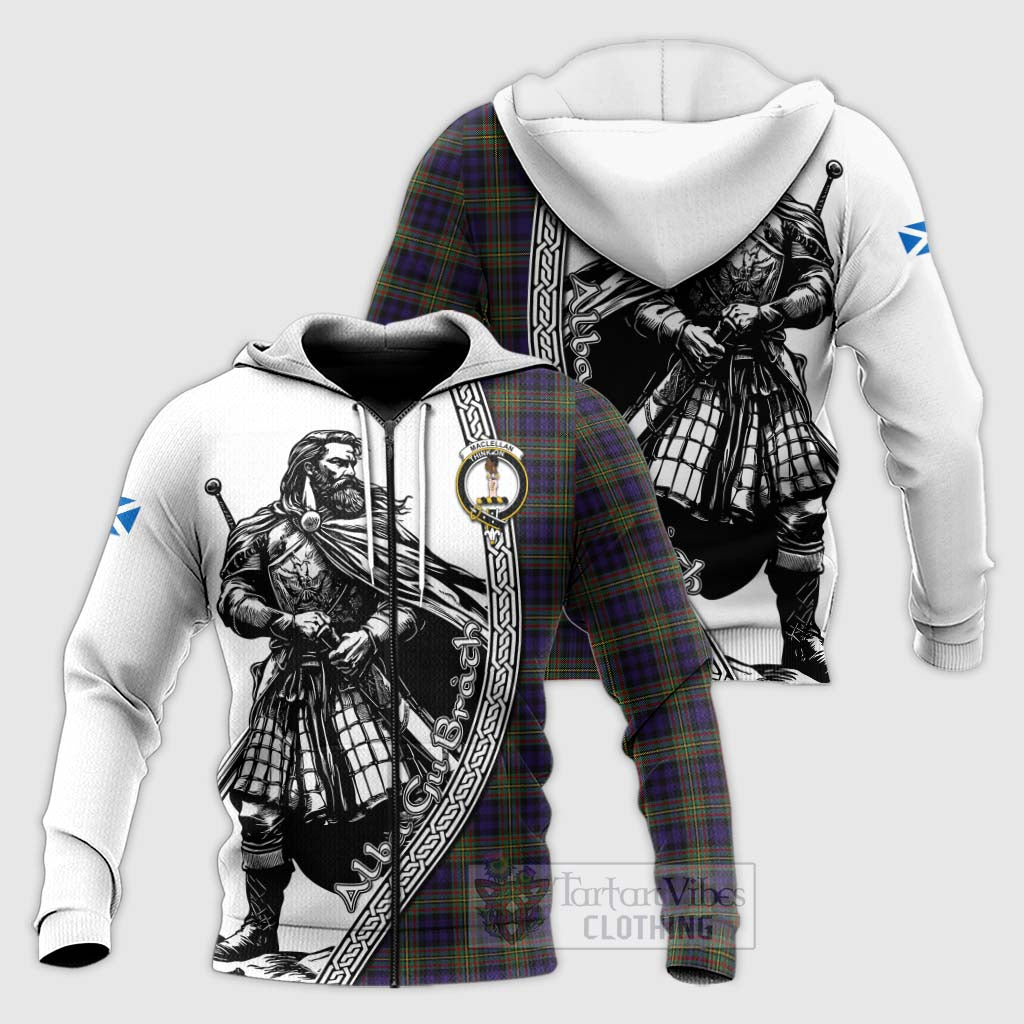 Tartan Vibes Clothing MacLellan (McLellan) Tartan Clan Crest Knitted Hoodie with Highlander Warrior Celtic Style