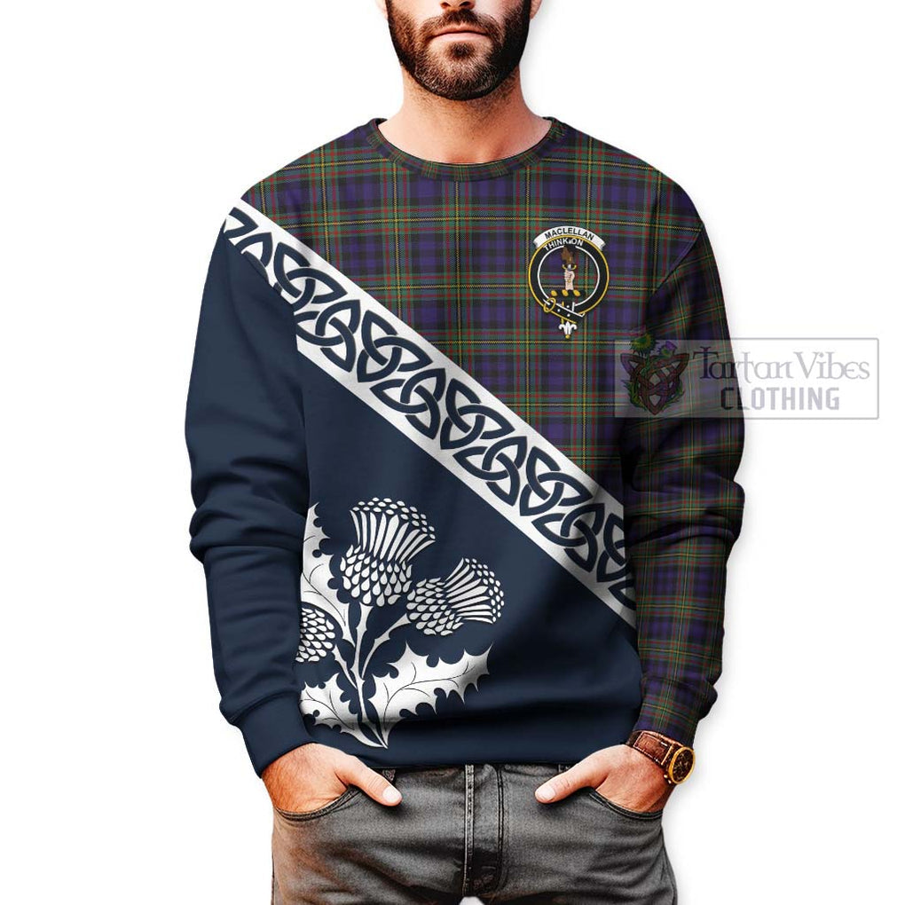 Tartan Vibes Clothing MacLellan (McLellan) Tartan Sweatshirt Featuring Thistle and Scotland Map