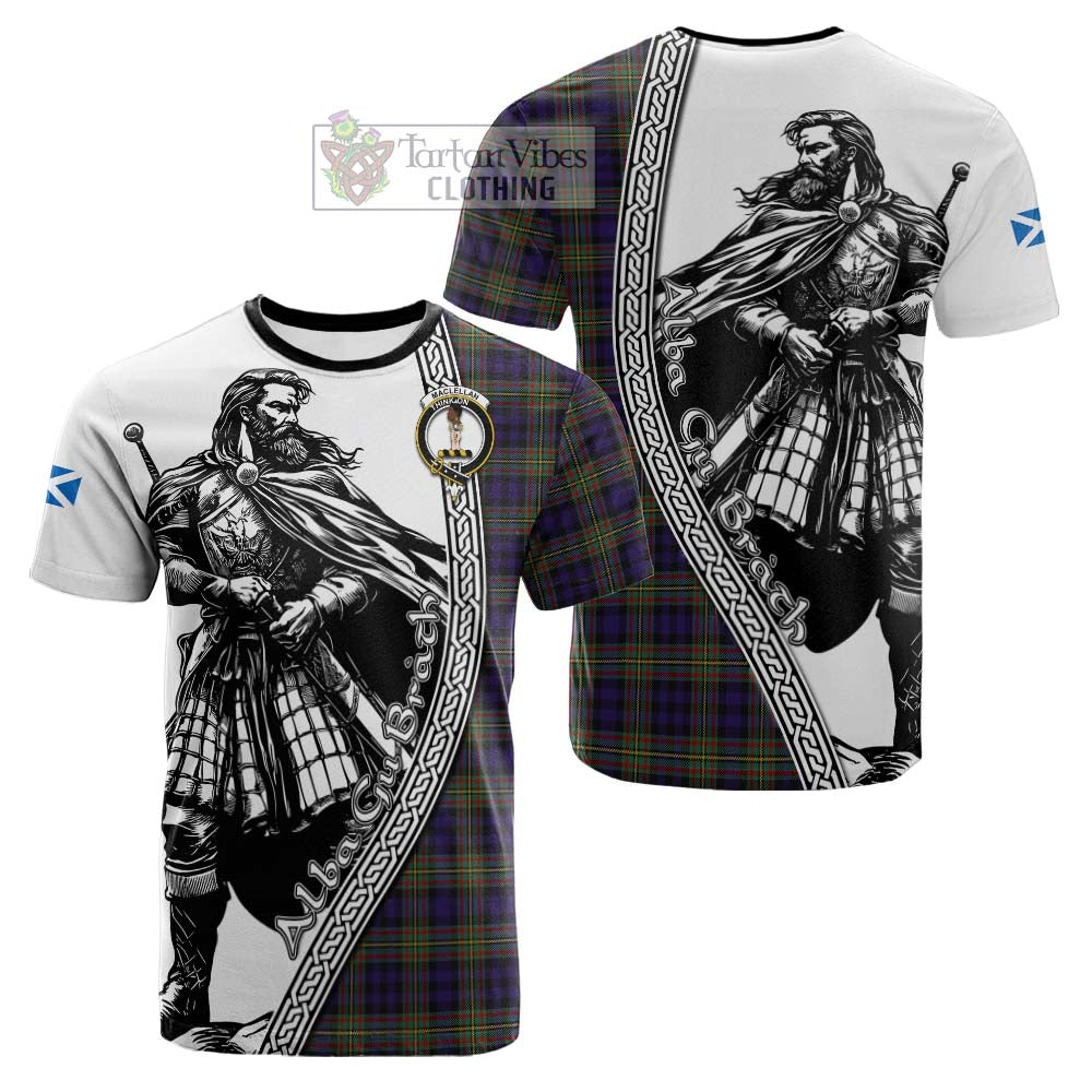 MacLellan (McLellan) Tartan Clan Crest Cotton T-shirt with Highlander Warrior Celtic Style