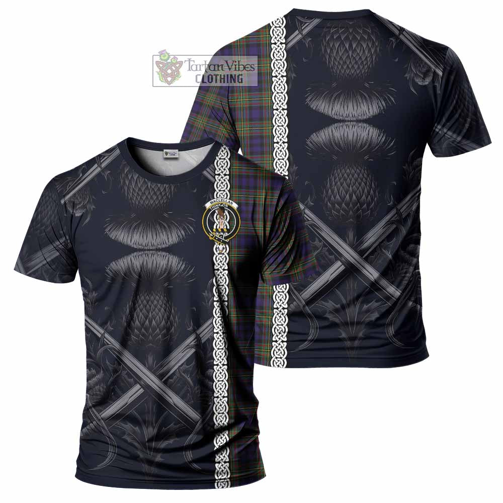 Tartan Vibes Clothing MacLellan (McLellan) Tartan T-Shirt with Family Crest Cross Sword Thistle Celtic Vibes