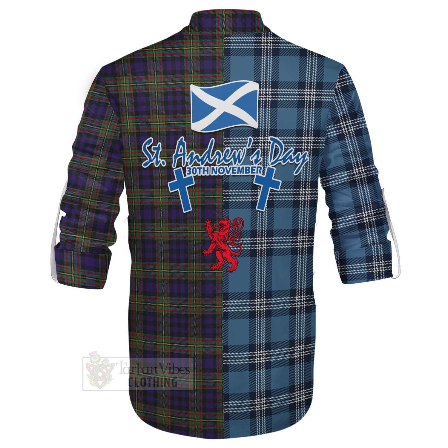 Tartan Vibes Clothing MacLellan (McLellan) Tartan Ghillie Kilt Shirt Happy St. Andrew's Day Half Tartan Style