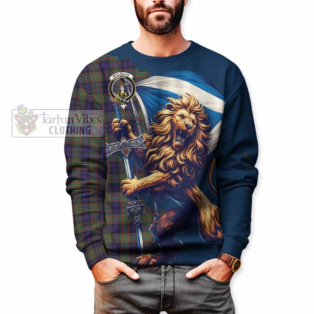 Tartan Vibes Clothing MacLellan (McLellan) Tartan Family Crest Sweatshirt with Scottish Majestic Lion