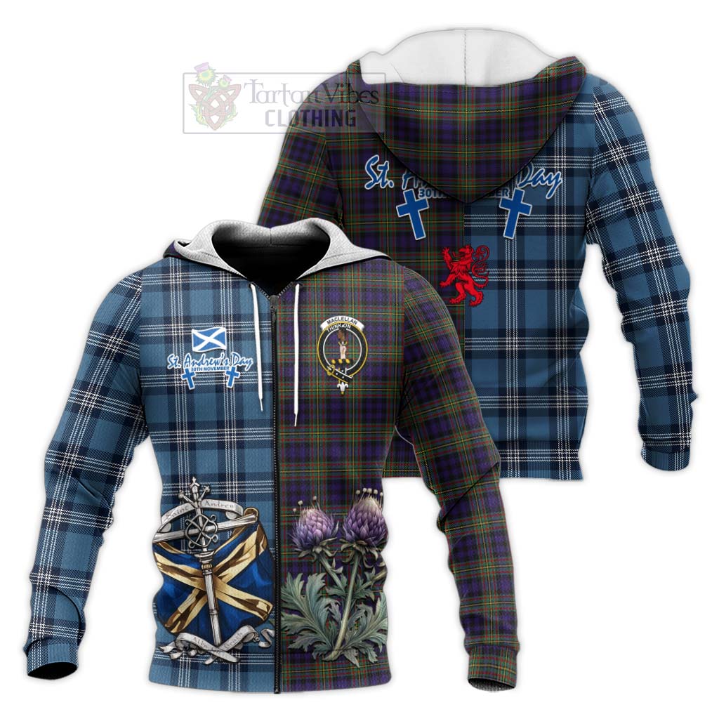 Tartan Vibes Clothing MacLellan (McLellan) Tartan Knitted Hoodie Happy St. Andrew's Day Half Tartan Style