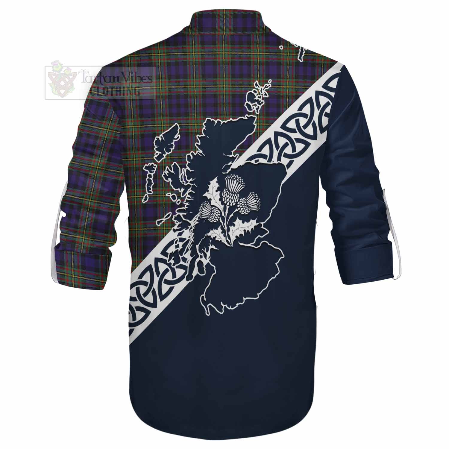 Tartan Vibes Clothing MacLellan (McLellan) Tartan Ghillie Kilt Shirt Featuring Thistle and Scotland Map