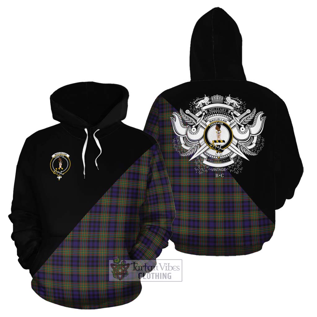 Tartan Vibes Clothing MacLellan (McLellan) Tartan Cotton Hoodie with Family Crest and Military Logo Style