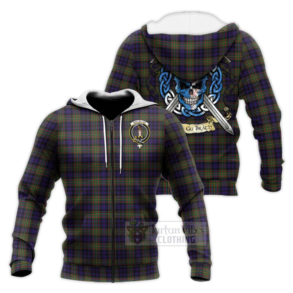 Tartan Vibes Clothing MacLellan (McLellan) Tartan Knitted Hoodie with Family Crest Celtic Skull Style