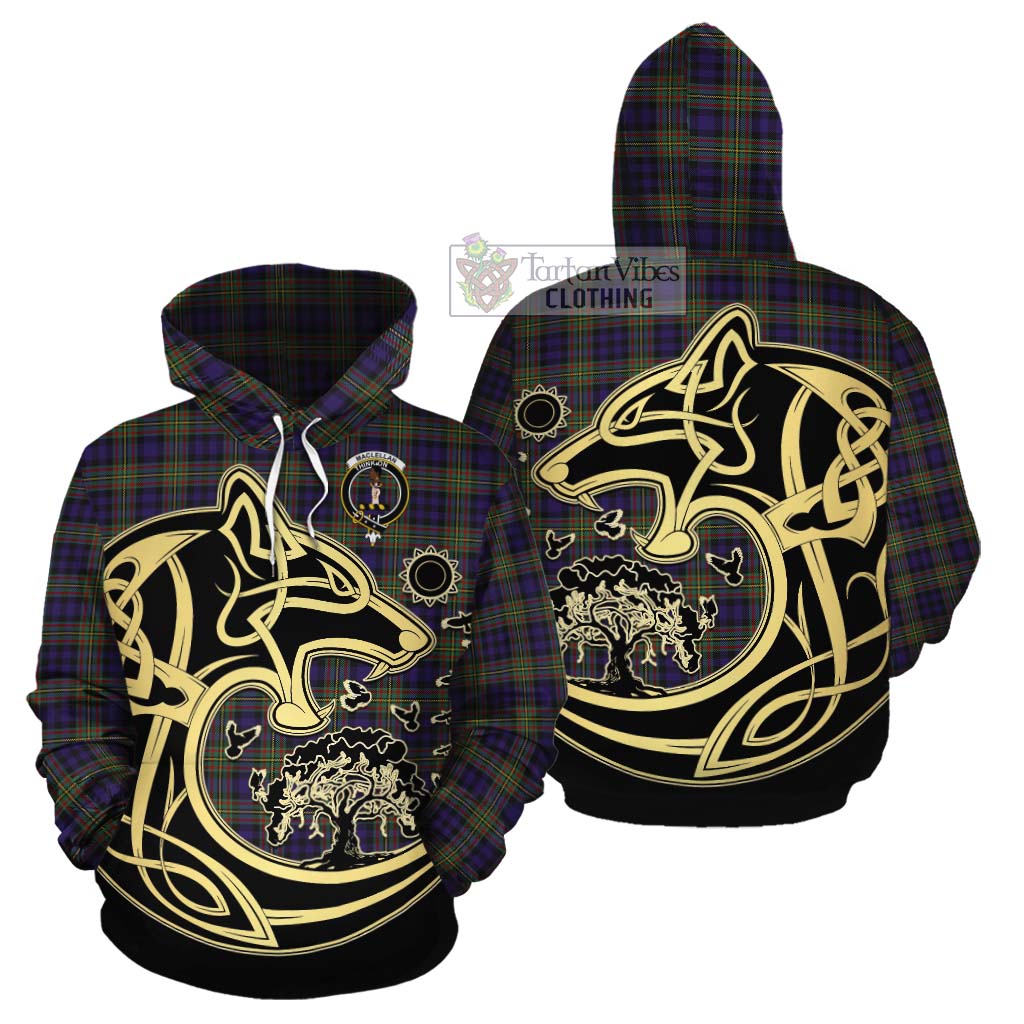 Tartan Vibes Clothing MacLellan (McLellan) Tartan Cotton Hoodie with Family Crest Celtic Wolf Style