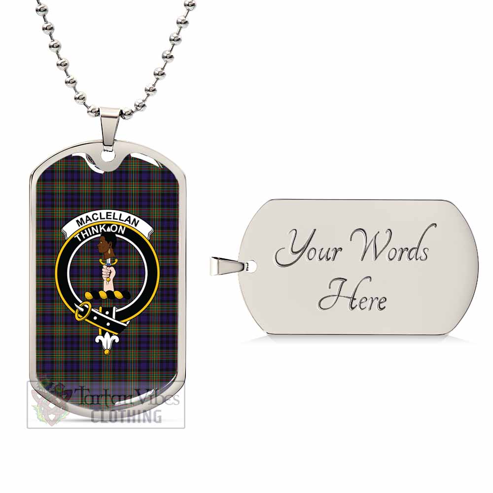 Tartan Vibes Clothing MacLellan (McLellan) Tartan Dog Tag Necklace with Family Crest