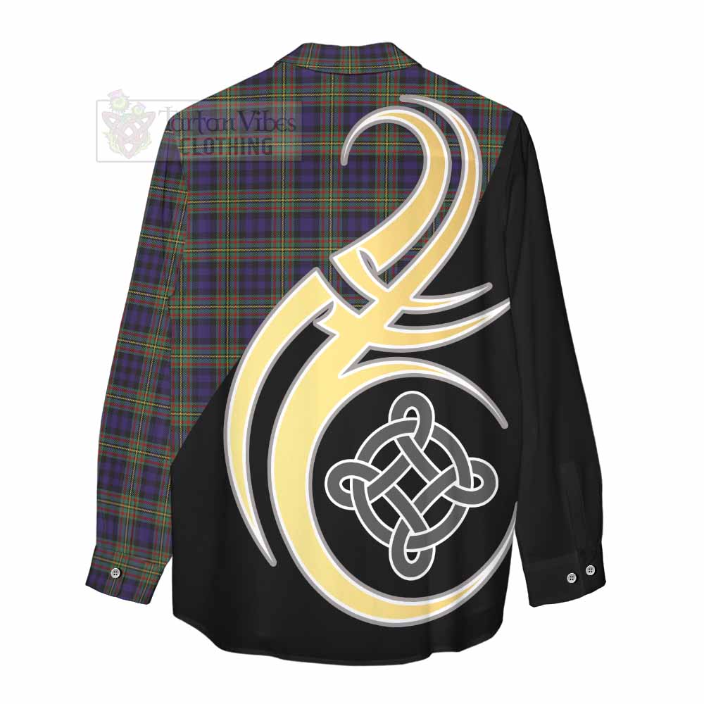 Tartan Vibes Clothing MacLellan (McLellan) Tartan Women's Casual Shirt with Family Crest and Celtic Symbol Style