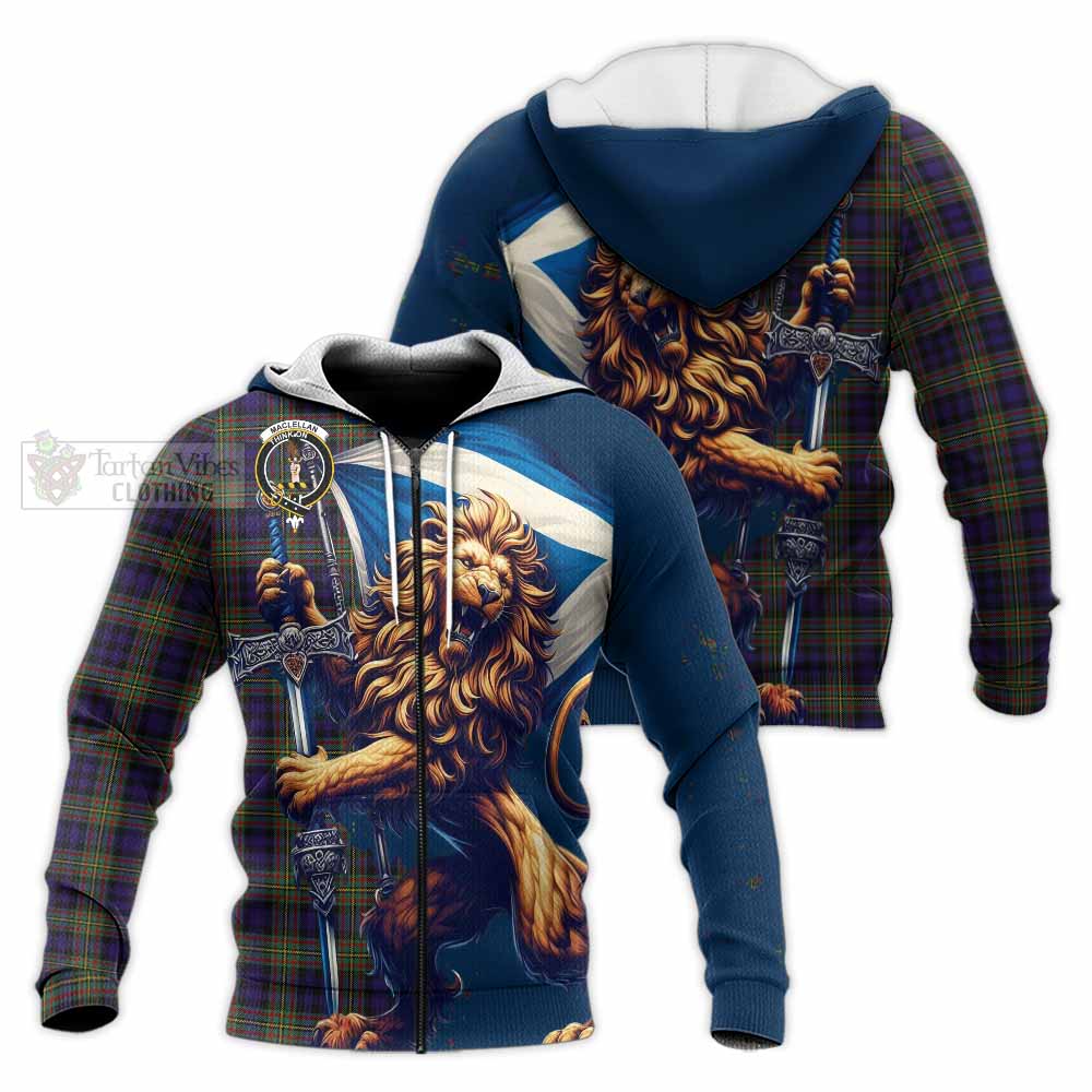 Tartan Vibes Clothing MacLellan (McLellan) Tartan Family Crest Knitted Hoodie with Scottish Majestic Lion