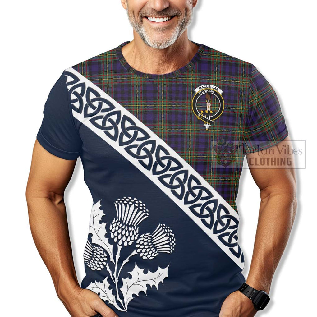 MacLellan (McLellan) Tartan T-Shirt Featuring Thistle and Scotland Map