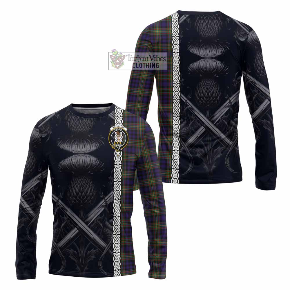 Tartan Vibes Clothing MacLellan (McLellan) Tartan Long Sleeve T-Shirt with Family Crest Cross Sword Thistle Celtic Vibes