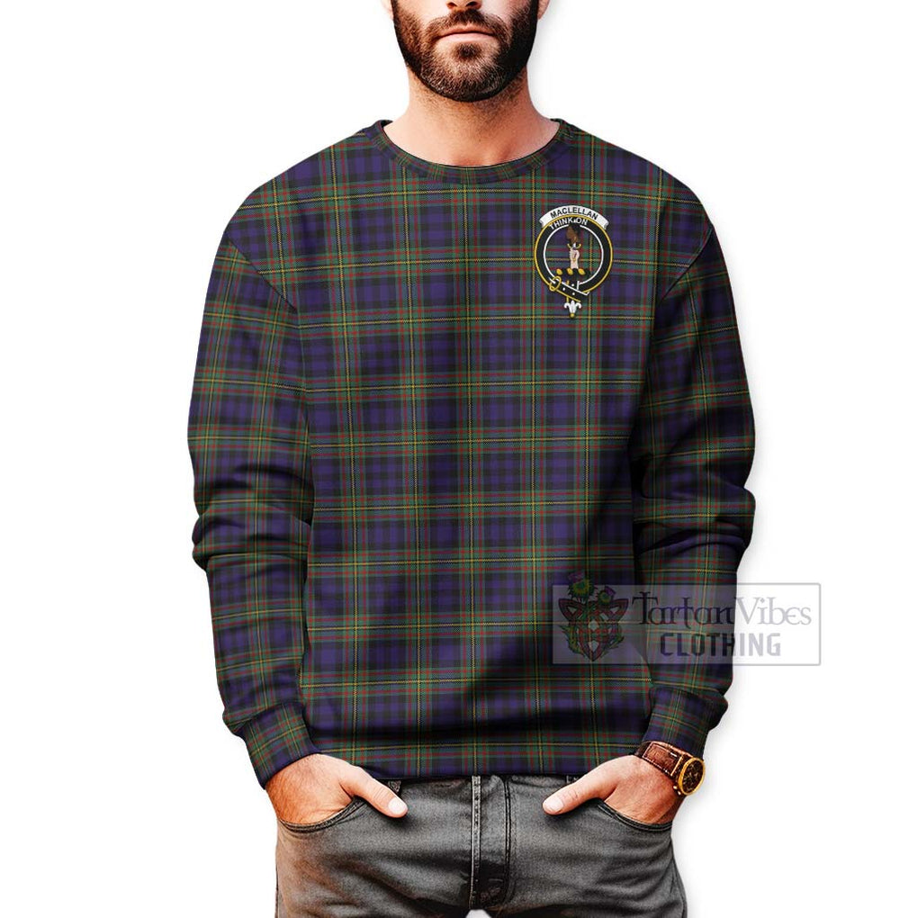 Tartan Vibes Clothing MacLellan (McLellan) Tartan Sweatshirt with Family Crest and Bearded Skull Holding Bottles of Whiskey