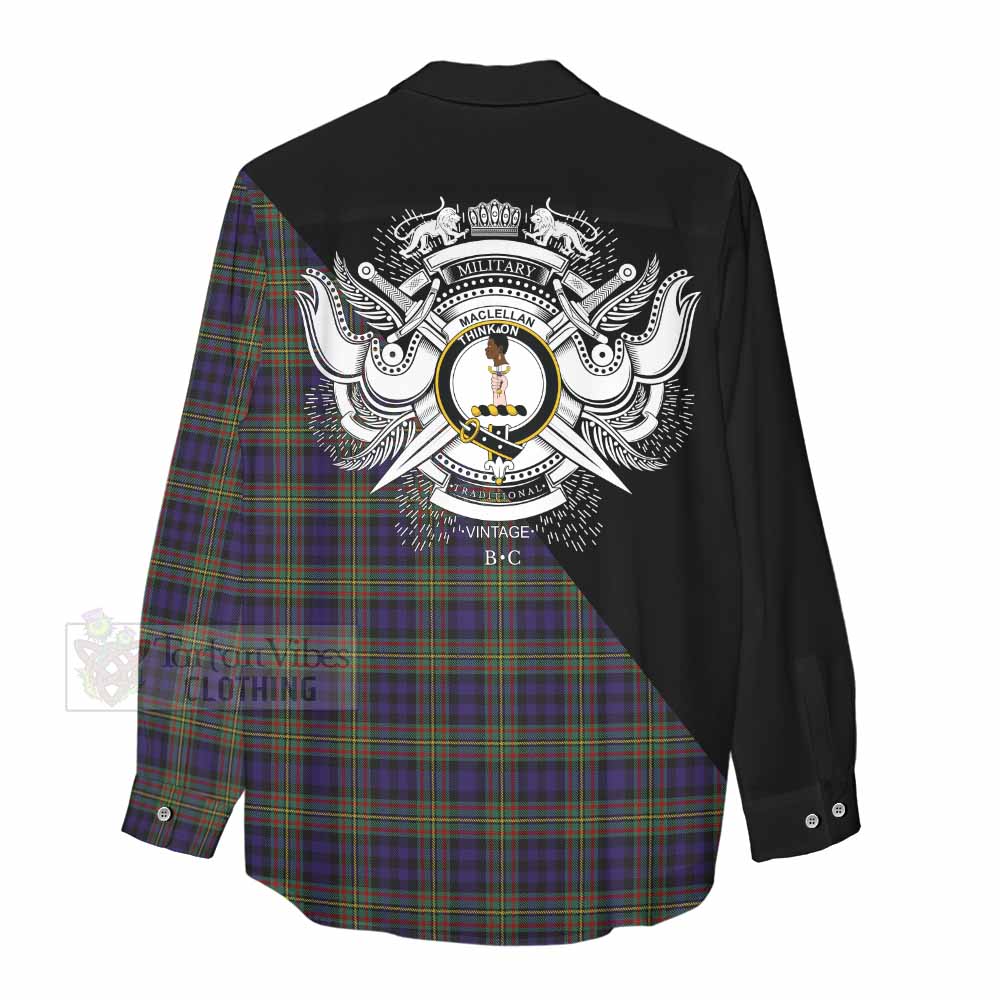 Tartan Vibes Clothing MacLellan (McLellan) Tartan Women's Casual Shirt with Family Crest and Military Logo Style