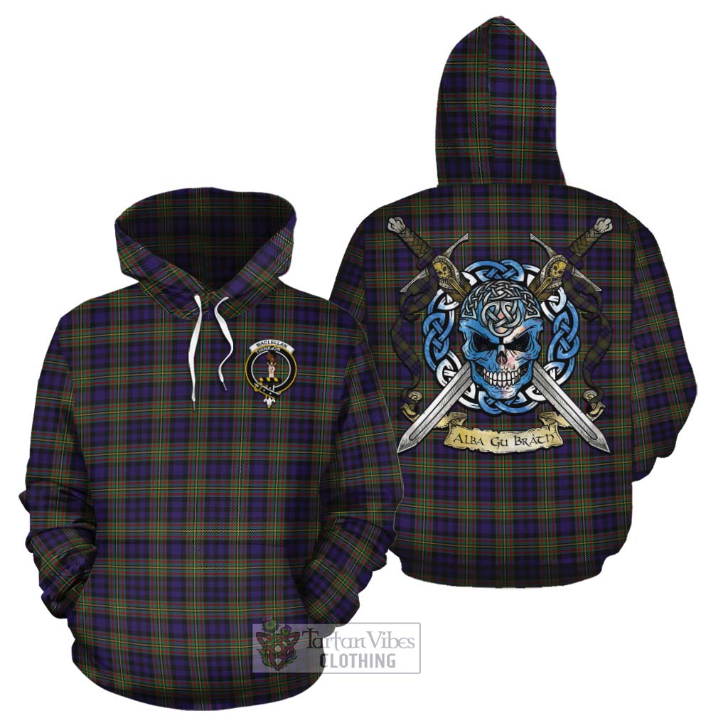 Tartan Vibes Clothing MacLellan (McLellan) Tartan Cotton Hoodie with Family Crest Celtic Skull Style