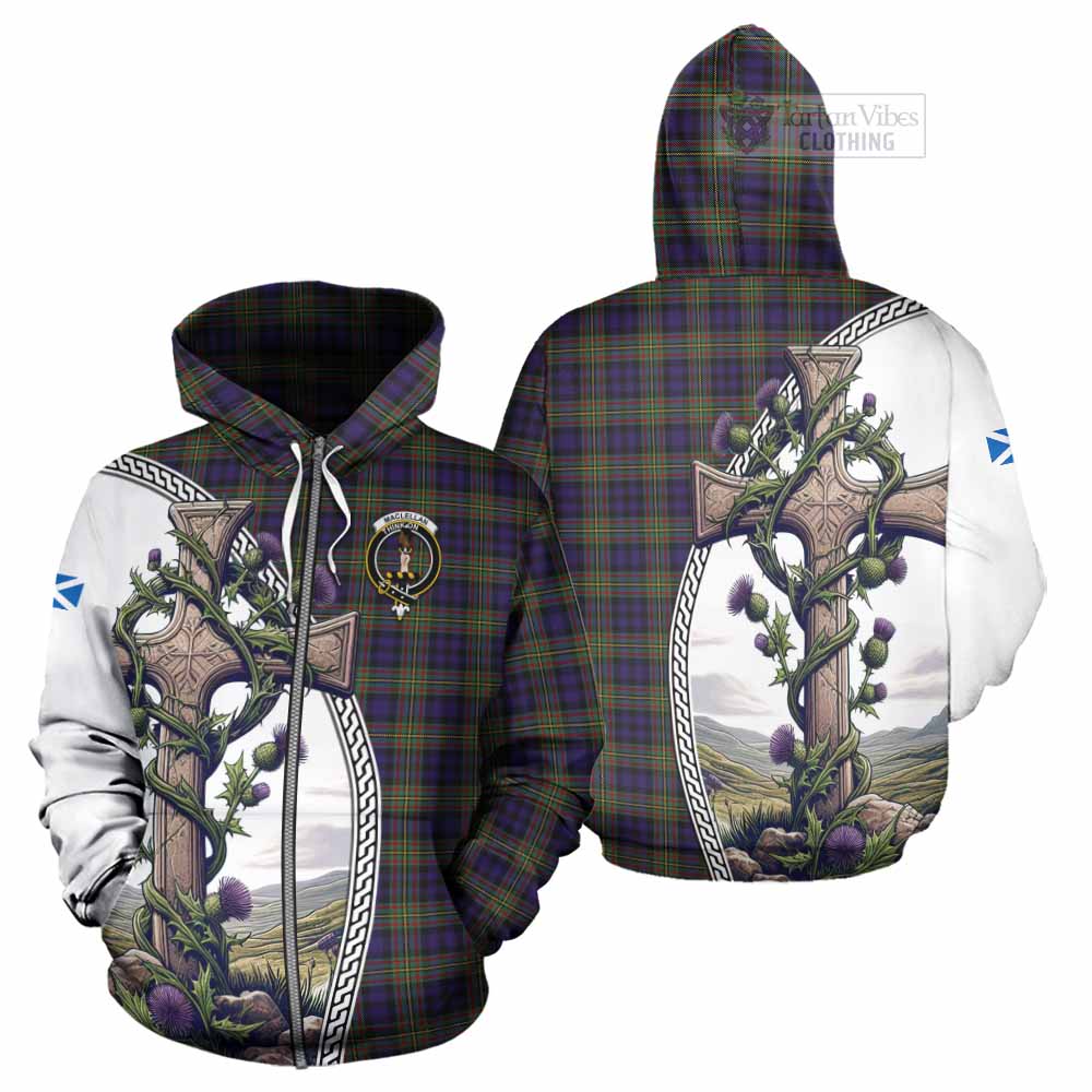 Tartan Vibes Clothing MacLellan (McLellan) Tartan Hoodie with Family Crest and St. Andrew's Cross Accented by Thistle Vines