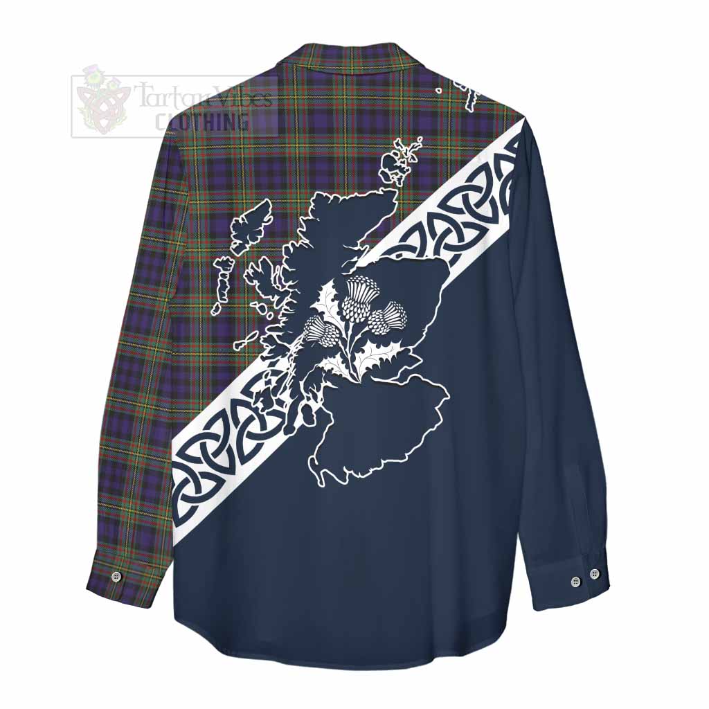 Tartan Vibes Clothing MacLellan (McLellan) Tartan Women's Casual Shirt Featuring Thistle and Scotland Map