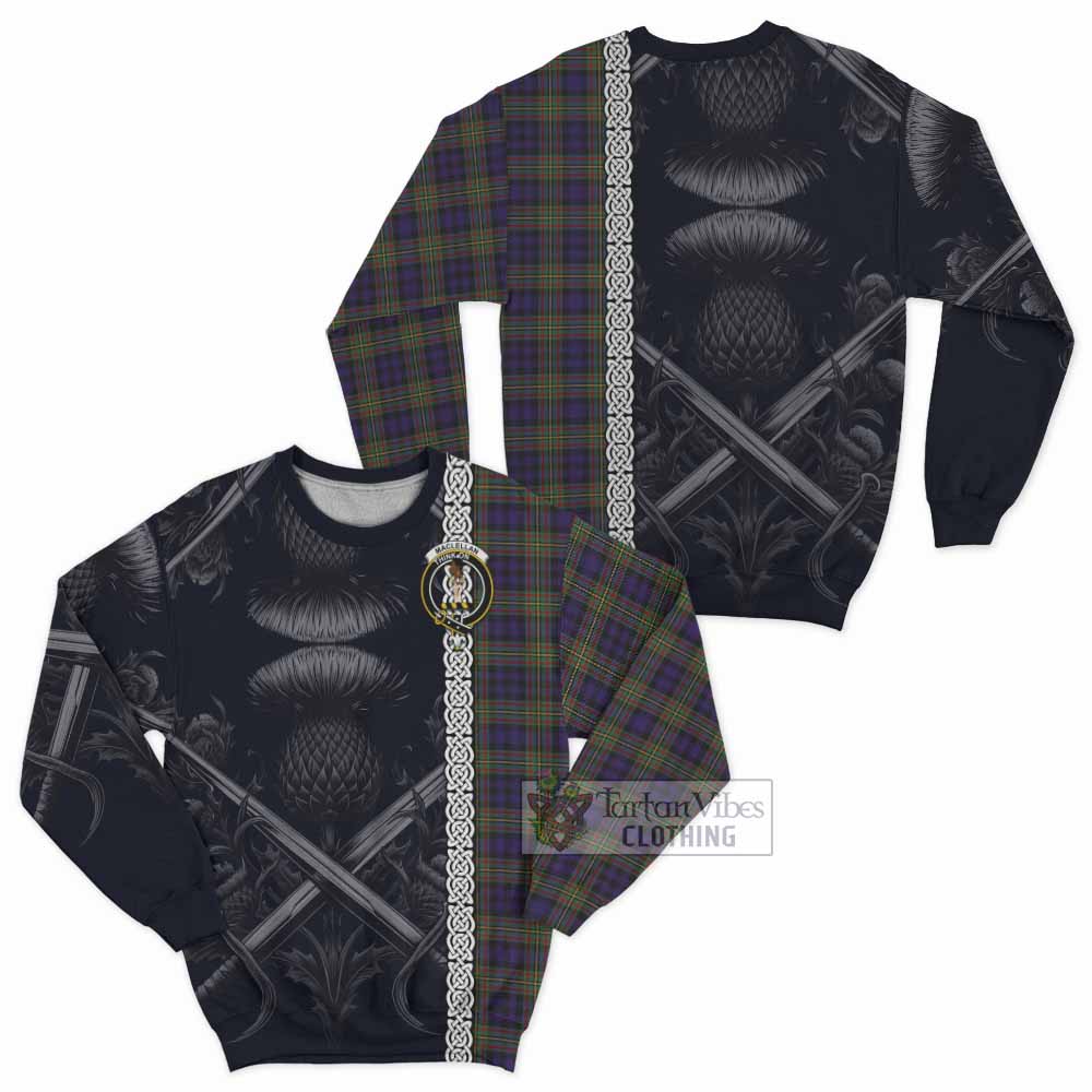 Tartan Vibes Clothing MacLellan (McLellan) Tartan Sweatshirt with Family Crest Cross Sword Thistle Celtic Vibes