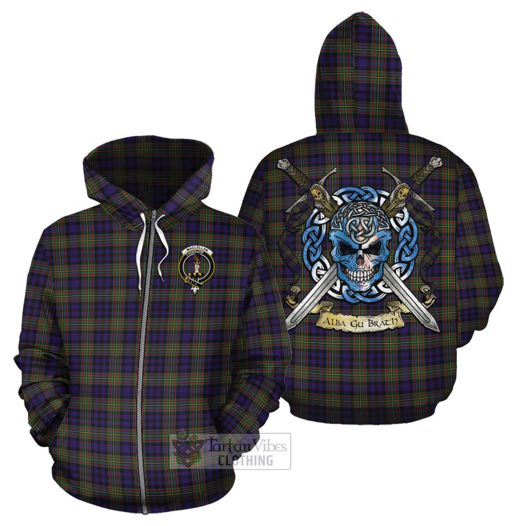 Tartan Vibes Clothing MacLellan (McLellan) Tartan Cotton Hoodie with Family Crest Celtic Skull Style