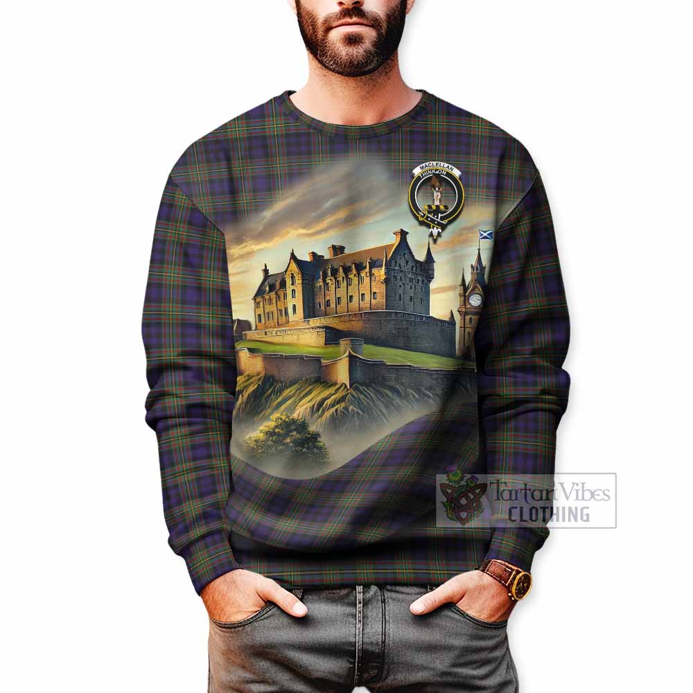 MacLellan (McLellan) Tartan Family Crest Sweatshirt with Scottish Ancient Castle Style - Tartan Vibes Clothing