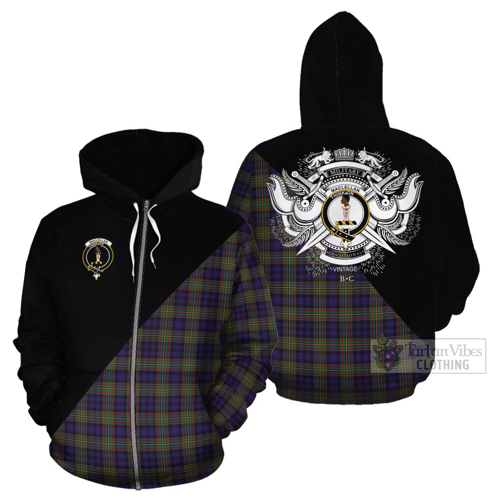 Tartan Vibes Clothing MacLellan (McLellan) Tartan Cotton Hoodie with Family Crest and Military Logo Style