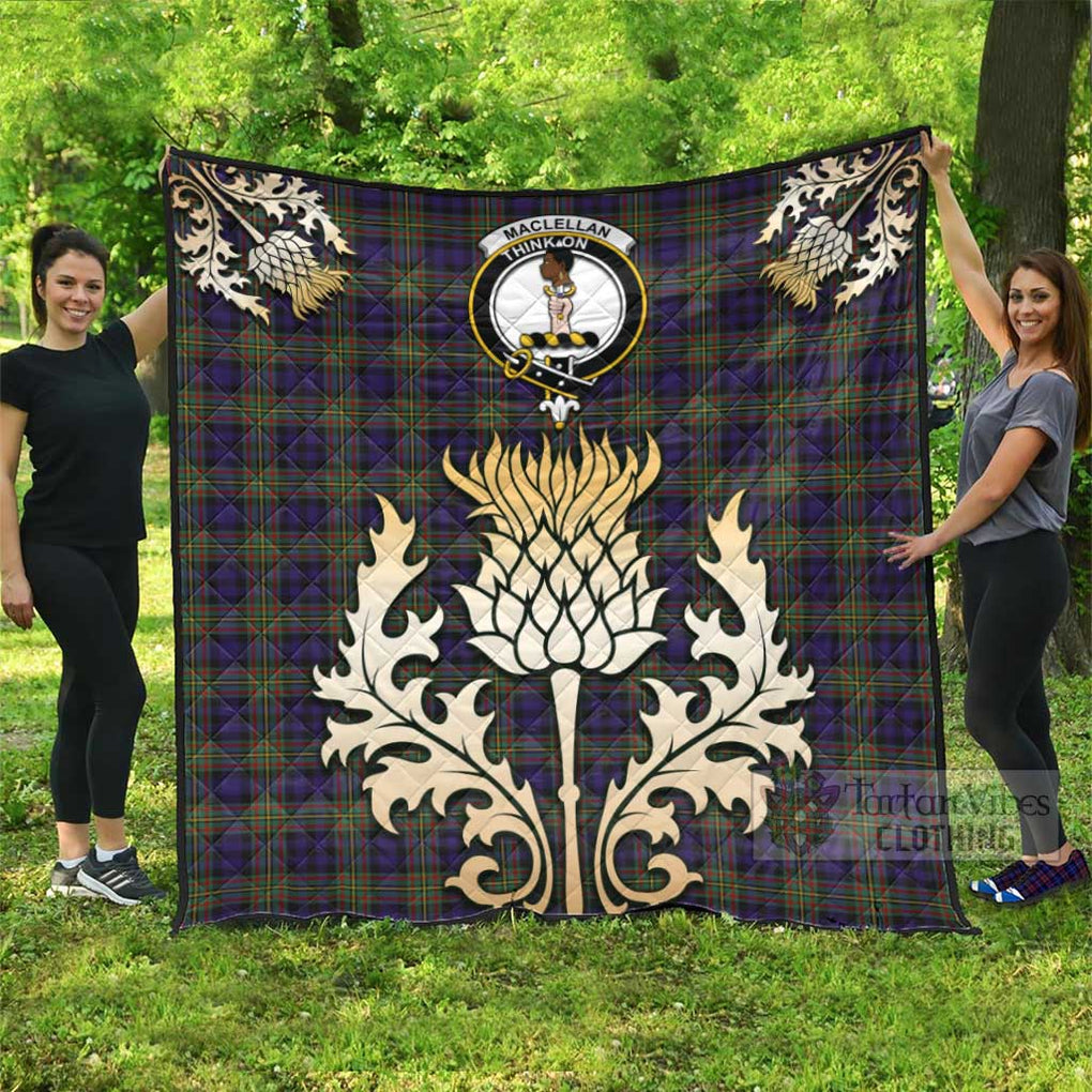 Tartan Vibes Clothing MacLellan (McLellan) Tartan Quilt with Family Crest and Golden Thistle Style